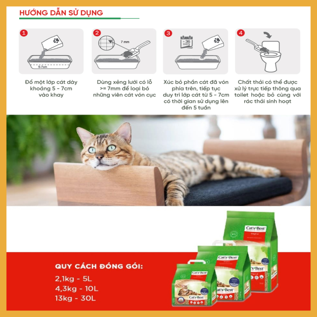 Cát vệ sinh hữu cơ siêu thấm hút Cat's Best Sensitive - 8L 3